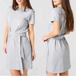 Vince Womens Dress Waist Tie Size M Gray Crew Neck Short Sleeve